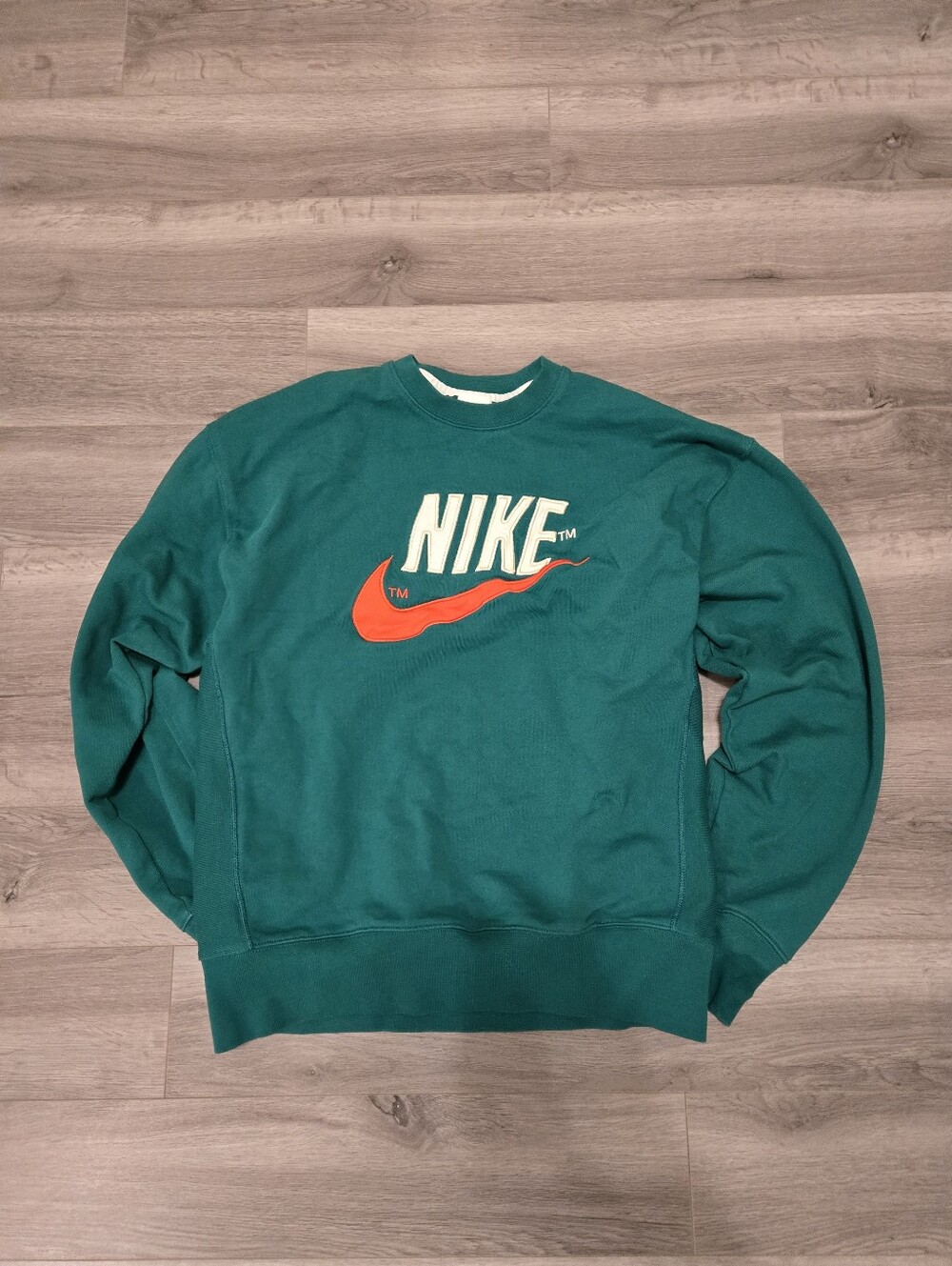 Nike Crewneck Sweatshirt Mens Large Green Orange French Terry Big Nike Logo